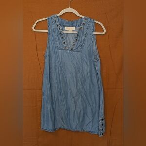 Michael Kors Soft Chambray Sleeveless V-Neck Tunic With Rivets Small EUC